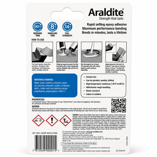 Araldite Ultra Strong Epoxy Adhesive packaging back