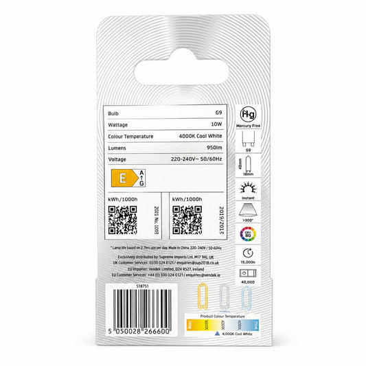 Energizer LED G9 bulb packaging back view
