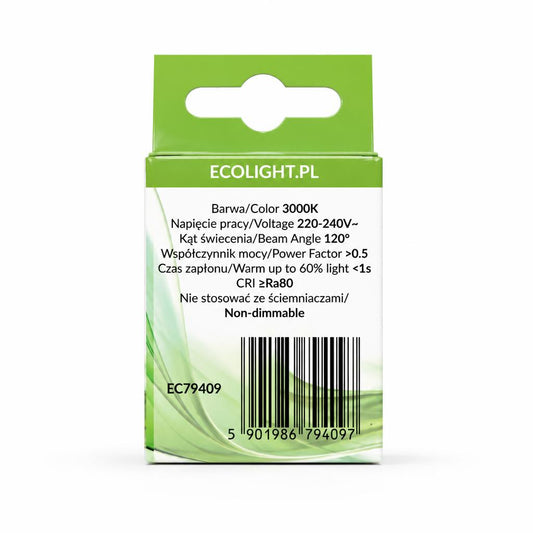 Ecolight GU10 LED bulb back packaging
