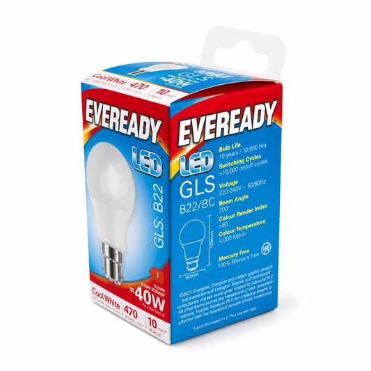 Eveready LED GLS B22 Cool White Bulb packaging side