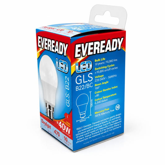Eveready LED GLS B22 Bulb packaging side view