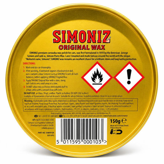 Simoniz Original Wax Tin Back View