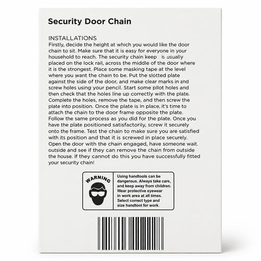Back view of Blackspur Security Door Chain packaging with instructions