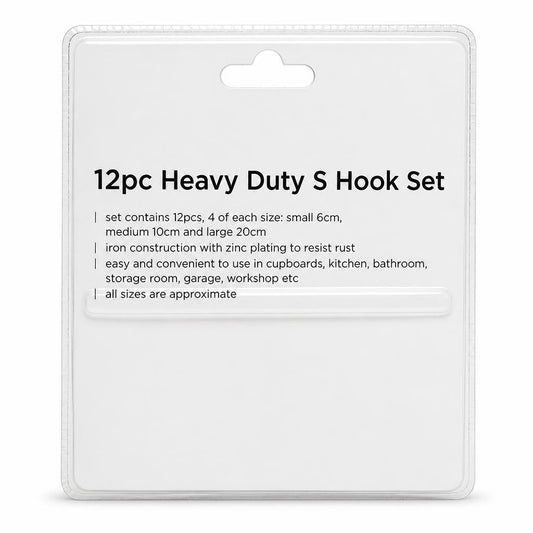 Blackspur 12pc Heavy Duty S Hook Set packaging back