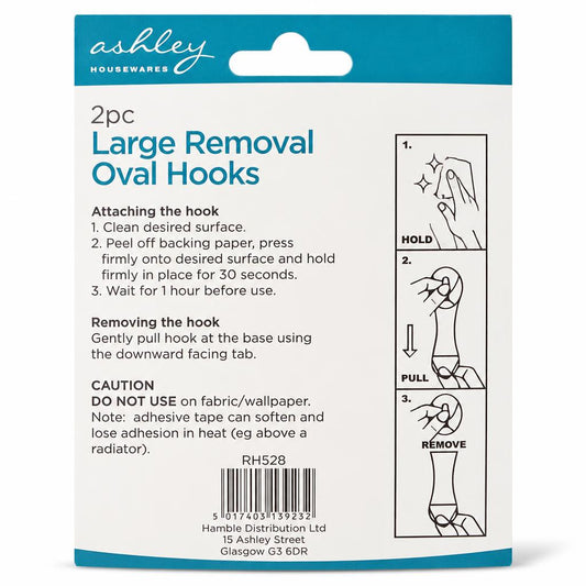 Ashley Housewares Large Removable Oval Hooks back packaging