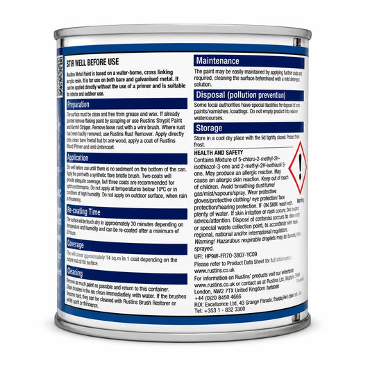 Rustins Quick Dry Metal Paint tin back view