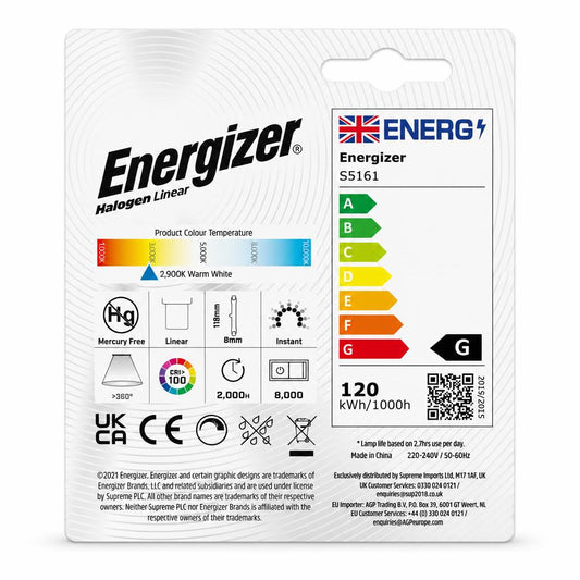 Energizer Halogen Linear R7S J118 bulbs back packaging