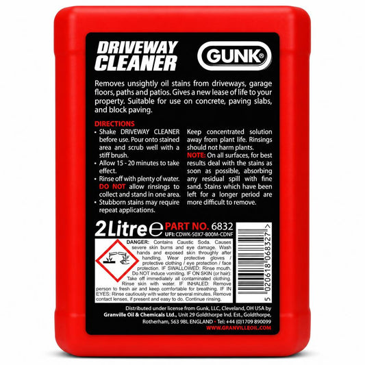 Gunk Driveway Cleaner 2L instructions and safety details
