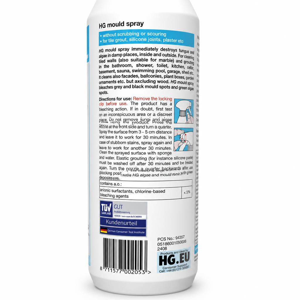 HG Mould Spray bottle back view with instructions
