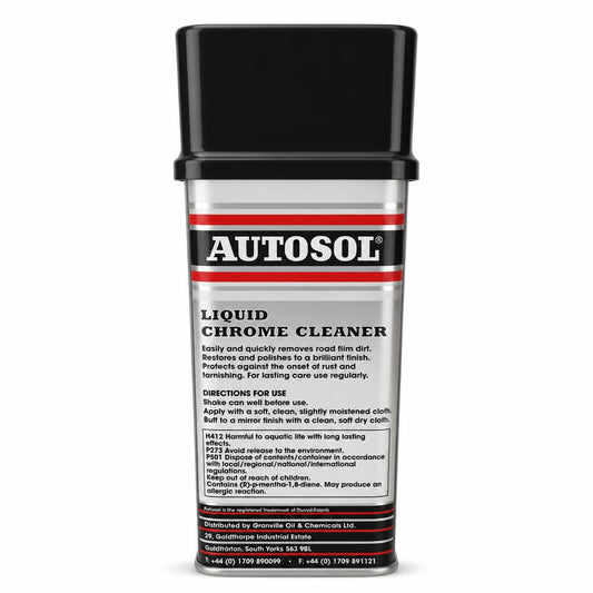 Autosol Liquid Chrome Cleaner back instructions and details