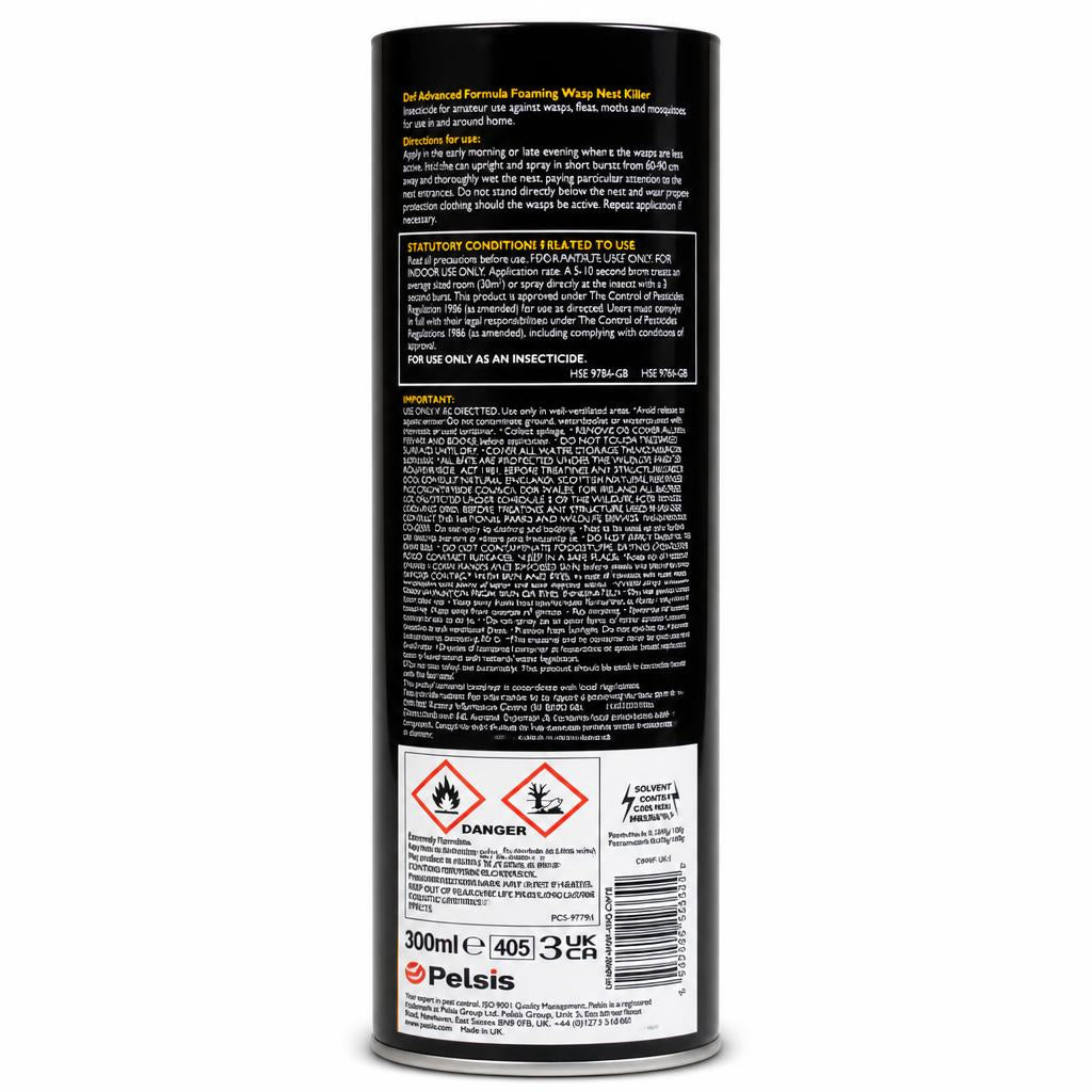 Back of Doff Advanced Formula Foaming Wasp Nest Killer Spray with instructions