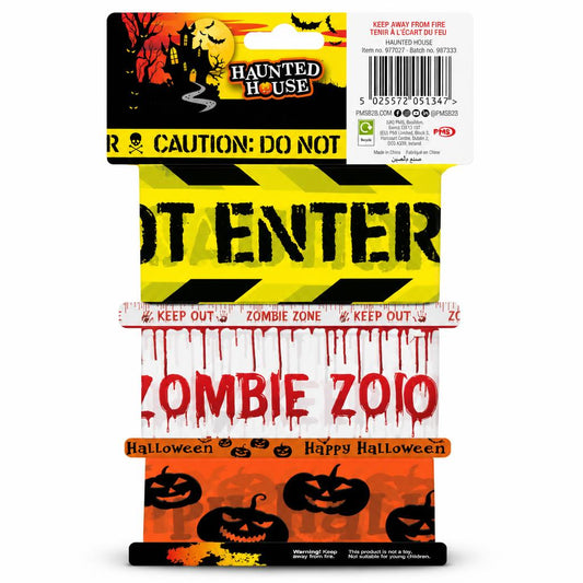 Back of Haunted House Fright Tape package with barcode and warnings.