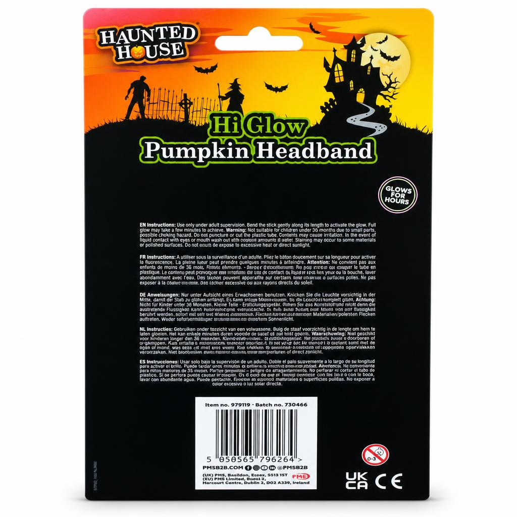Back view of the Haunted House Hi Glow Pumpkin Headband packaging