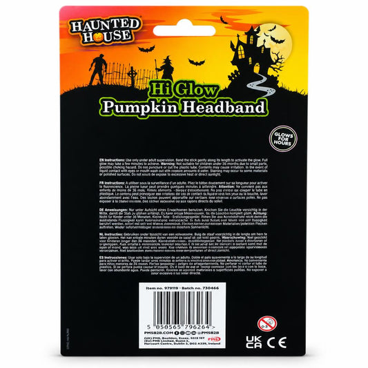 Back view of the Haunted House Hi Glow Pumpkin Headband packaging