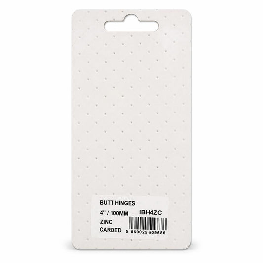 Back of Ironworks 4 inch zinc butt hinges packaging with barcode