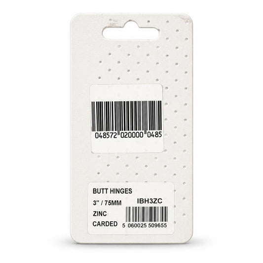 Ironworks 3-inch Zinc Butt Hinges back packaging with barcode