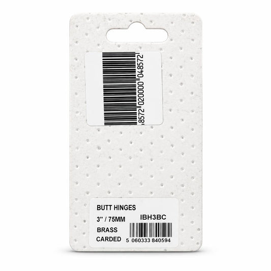 Back of Ironmongery Butt Hinges packaging showing barcode