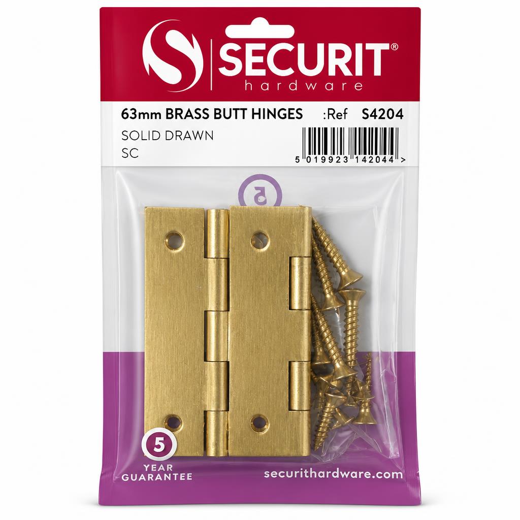 Securit Brass Butt Hinges packaging back view