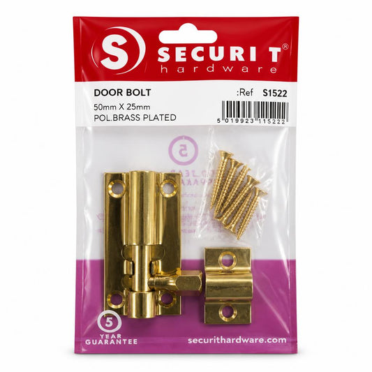 Securit Door Bolt 50mm X 25mm in sealed packaging