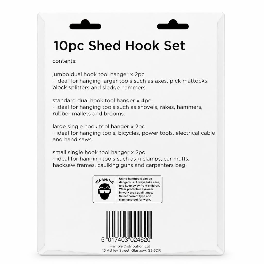 Back packaging information of Blackspur 10pc Shed Hook Set
