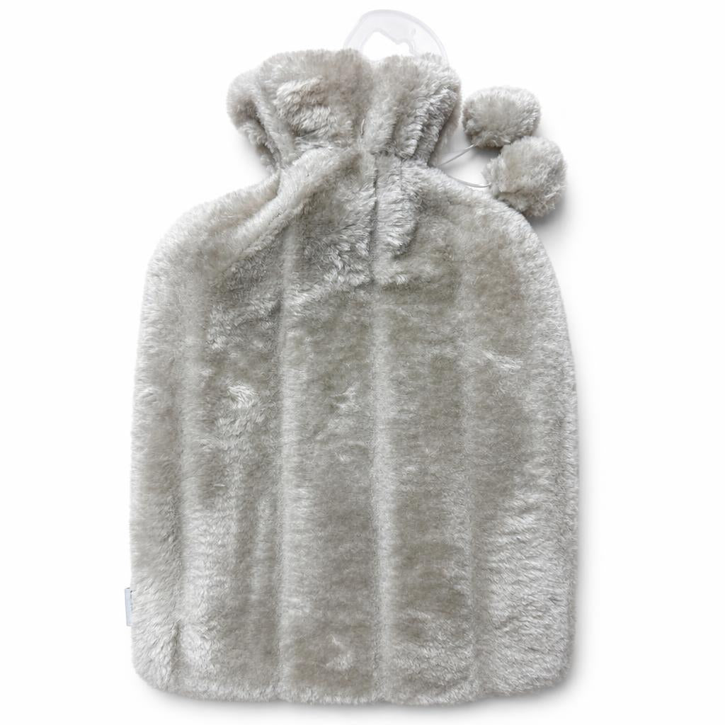 Back view of Ashley Luxury 2L Hot Water Bottle with plush grey cover