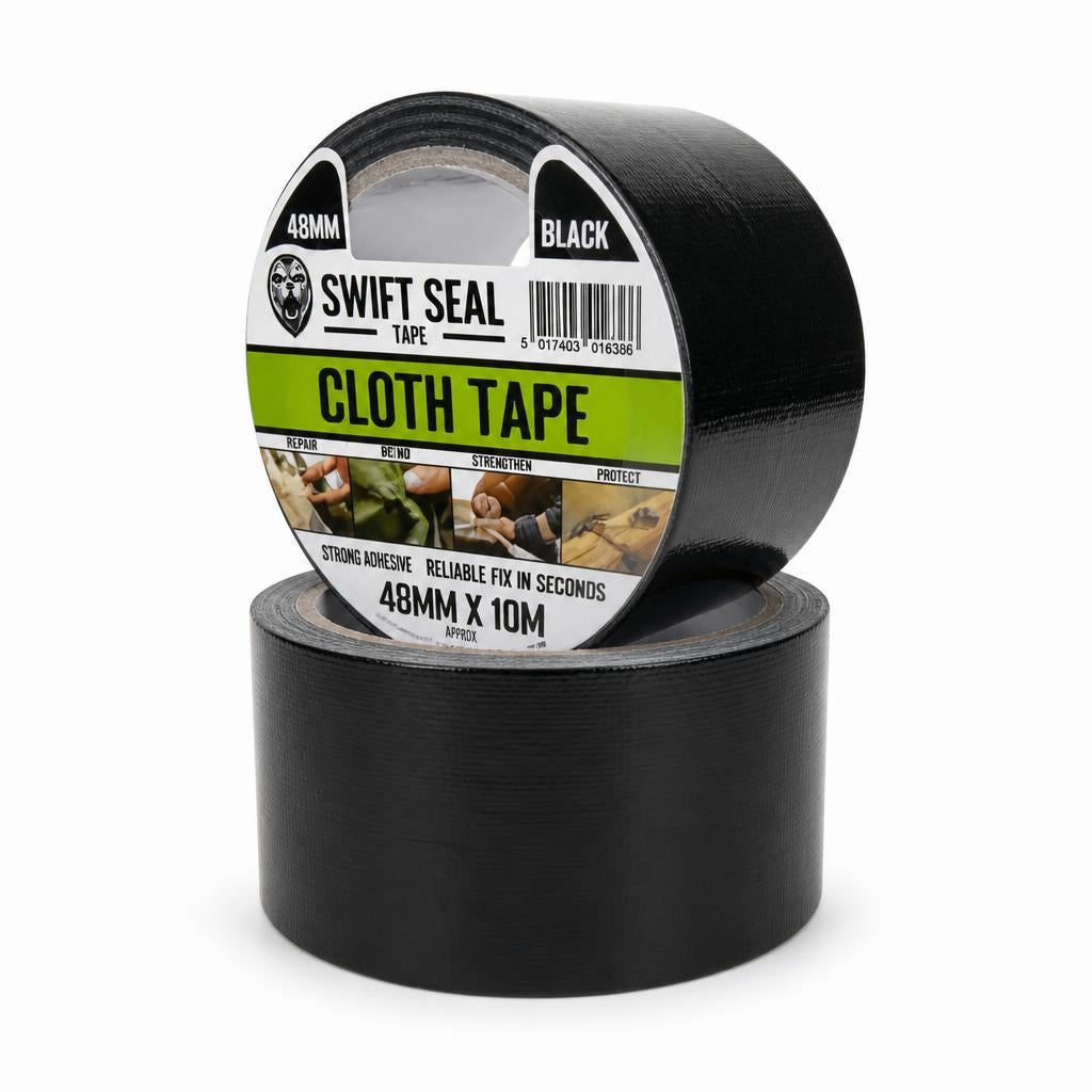 Swift Seal Black Cloth Tape packaging stacked view