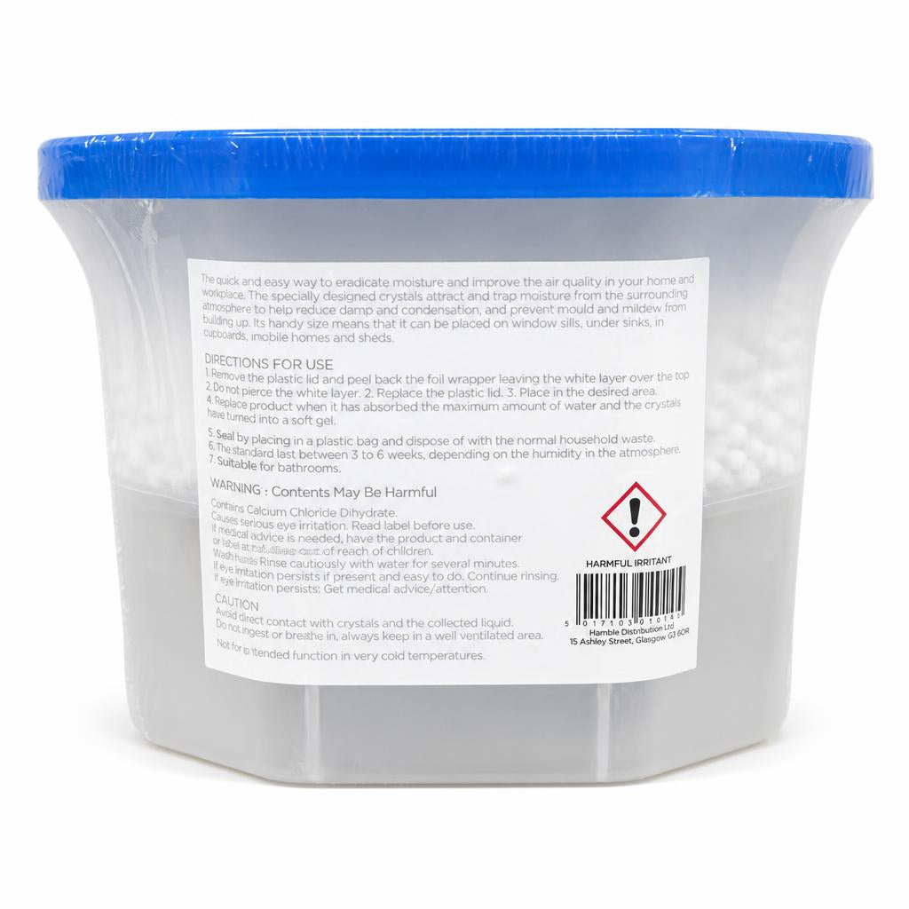 Back view of Ashley Housewares 500ml Household Dehumidifier with instructions
