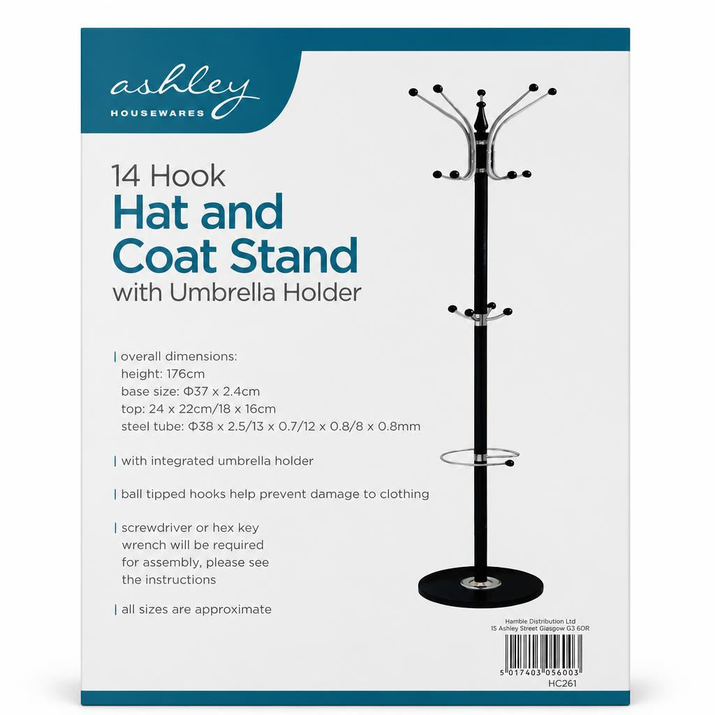 Ashley Housewares 14 Hook Hat and Coat Stand packaging