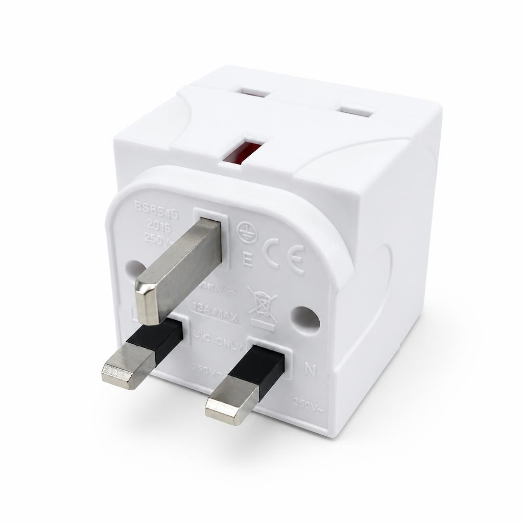 ELA 3-Way UK Plug Adapter with plug prongs shown