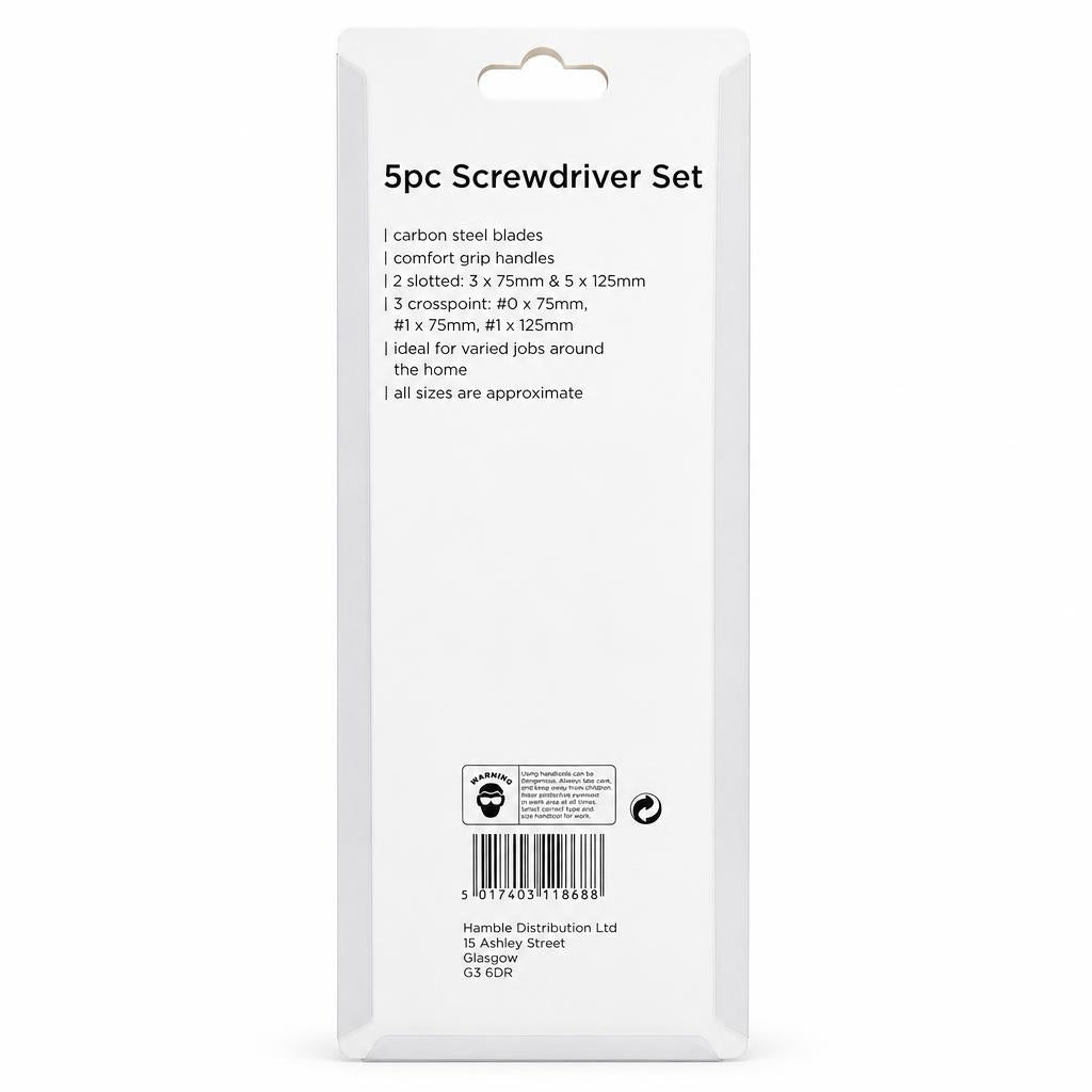 Back view of Blackspur 5pc Screwdriver Set packaging