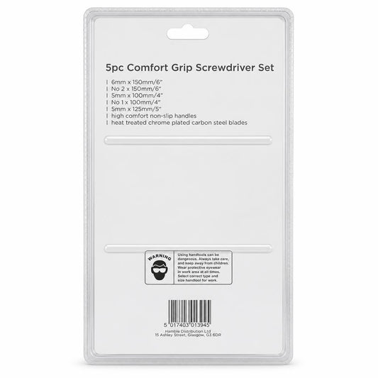 Back packaging of Blackspur 5pc Comfort Grip Screwdriver Set