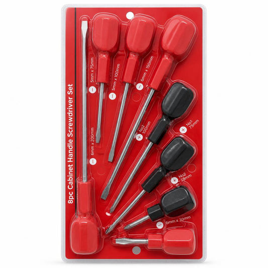 Back packaging of Blackspur 8pc Cabinet Handle Screwdriver Set
