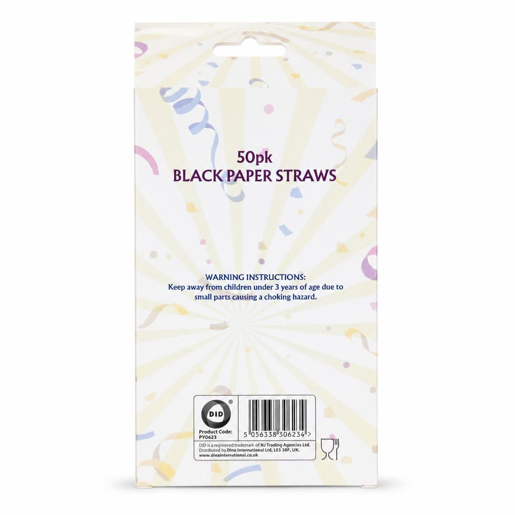 DID Black Paper Straws back packaging with safety instructions