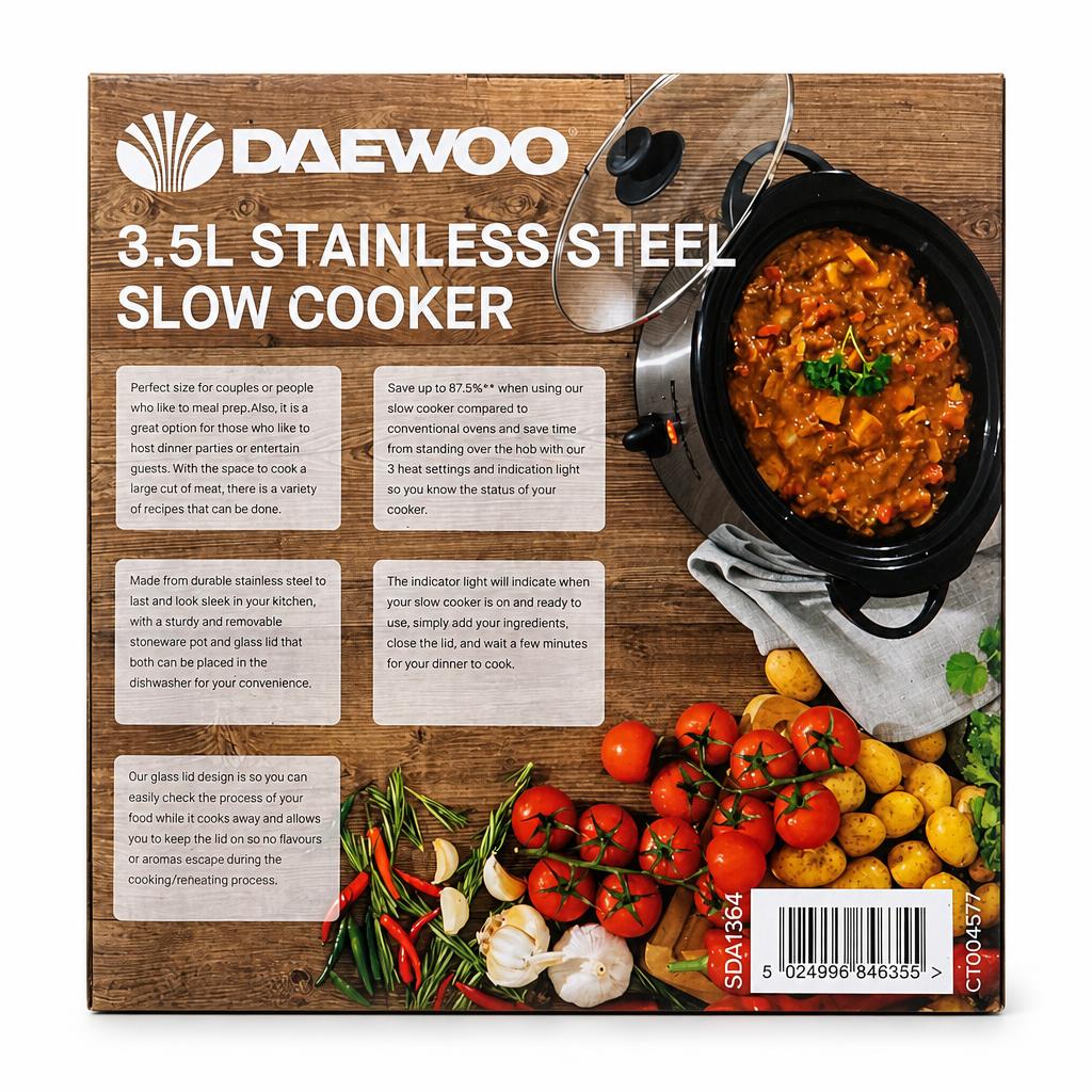 Daewoo 3.5L Slow Cooker packaging back