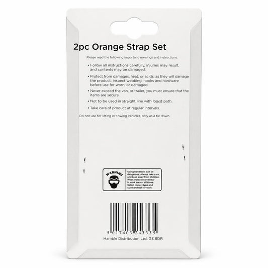 Back of Blackspur 2pc Orange Strap Set packaging with instructions