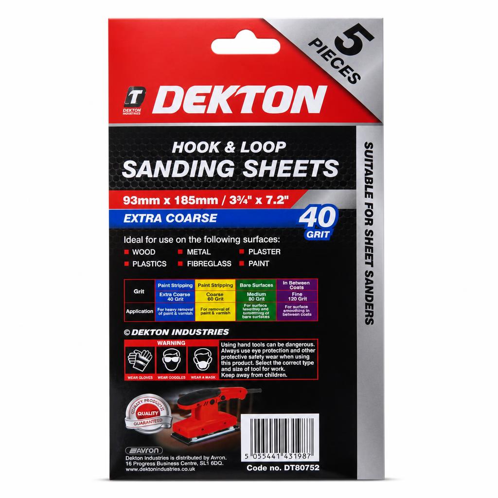 Dekton Hook & Loop Sanding Sheets packaging back