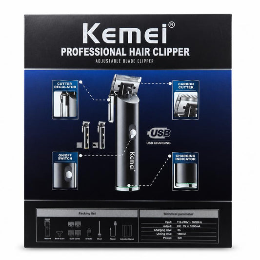 Back of Kemei Professional Hair Clipper KM-1892 packaging