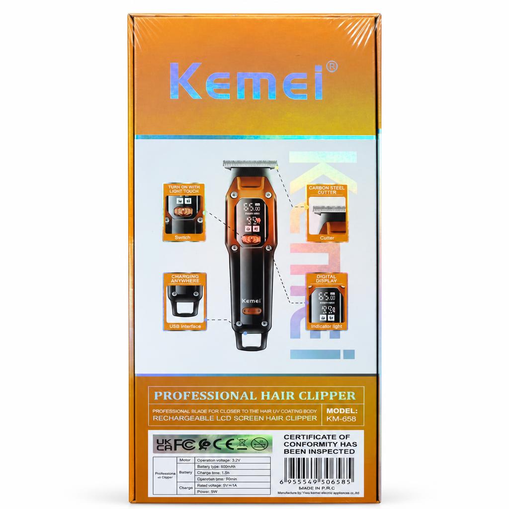 Kemei Professional Hair Clipper KM-658 boxed back
