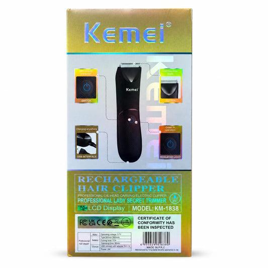 Kemei Rechargeable Hair Clipper KM-1838 packaging back view