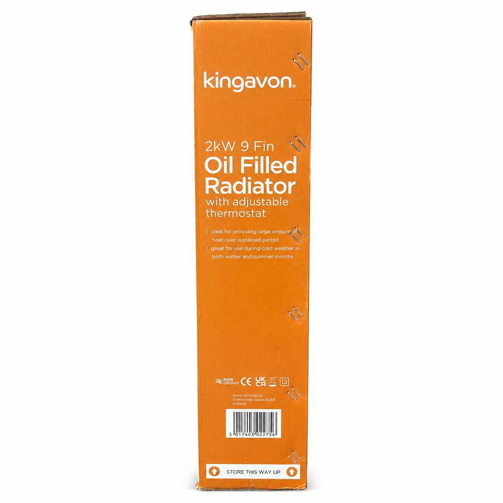 Kingavon 9 Fin Oil Filled Radiator packaging side view