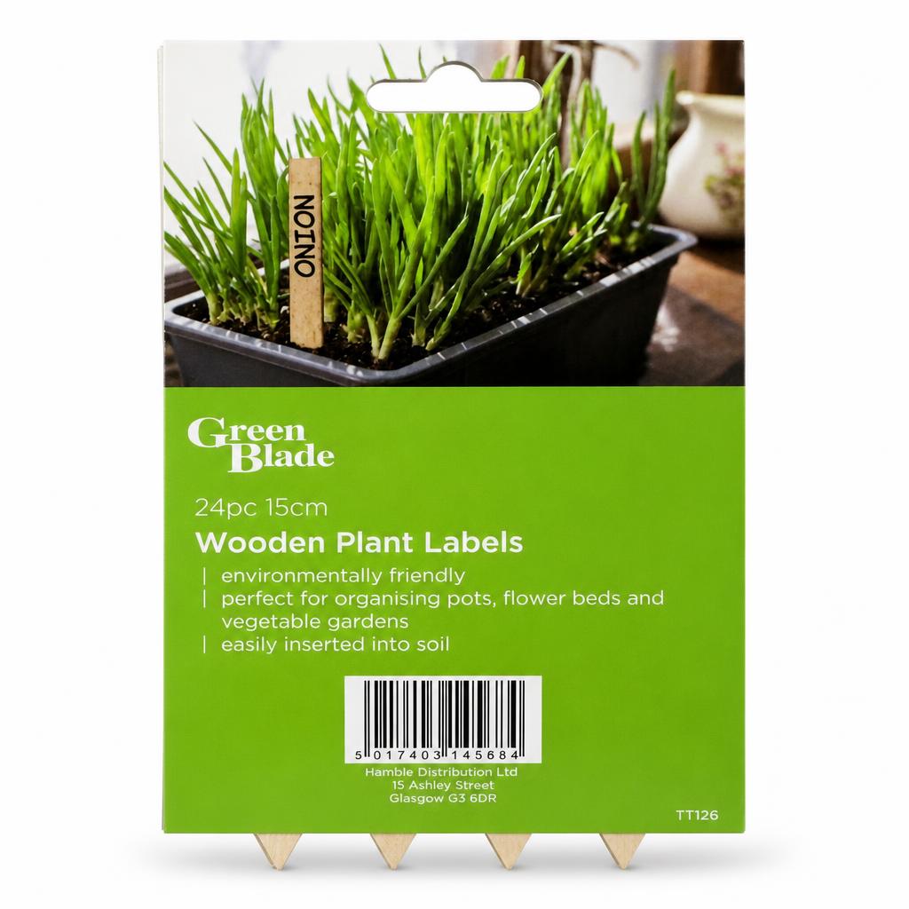 Back packaging of Green Blade Wooden Plant Labels