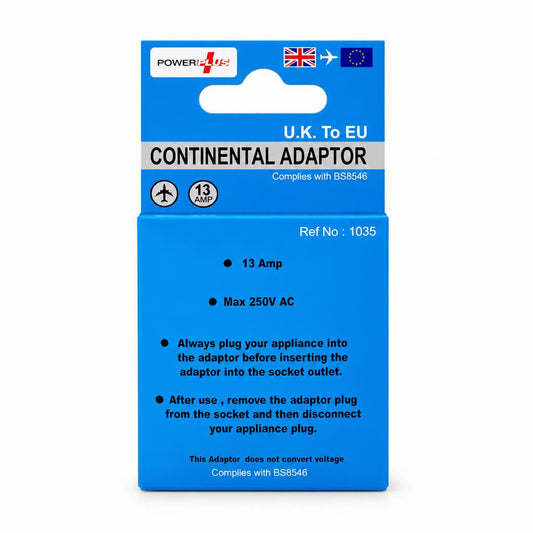 PowerPlus UK to EU Continental Adaptor packaging back