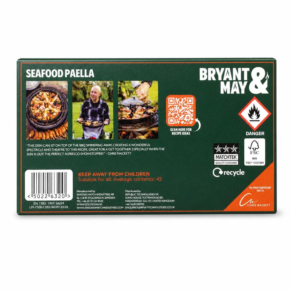 Back of Bryant & May packaging with safety information