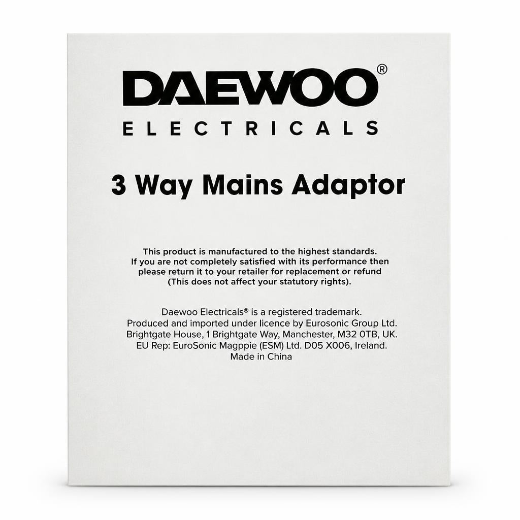 Daewoo 3 way mains adaptor packaging
