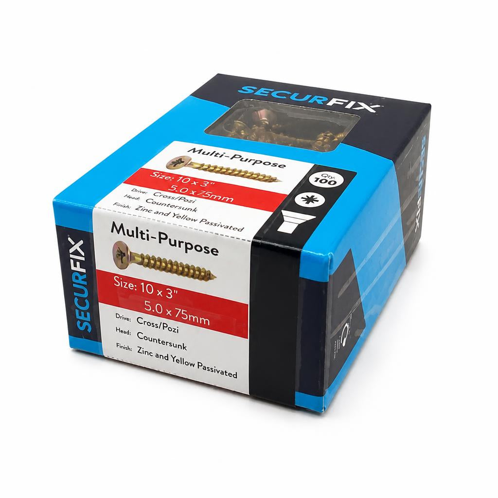 Securfix multi-purpose screws packaging angle view