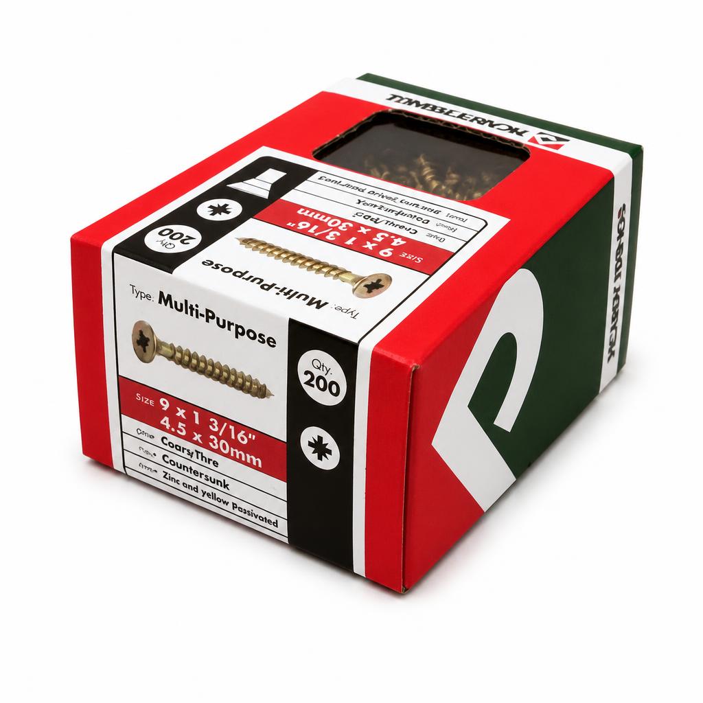 Picardy Fixings Multi-Purpose Screws 4.5 x 30mm 200 Pack Side View