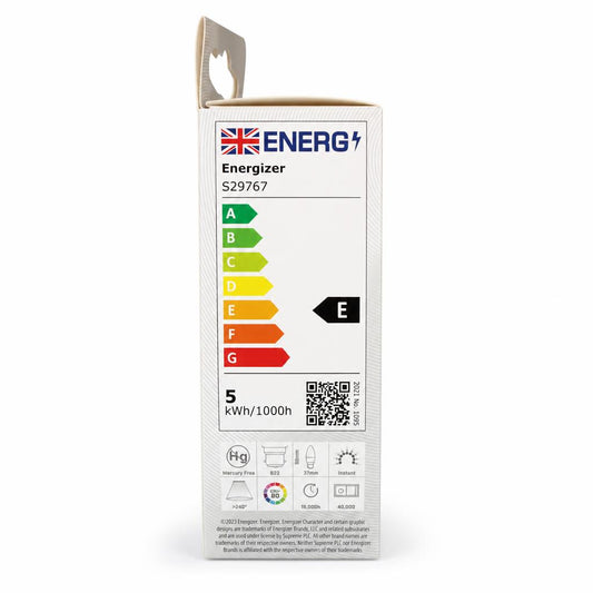 Energizer LED Candle Bulb packaging back with specifications