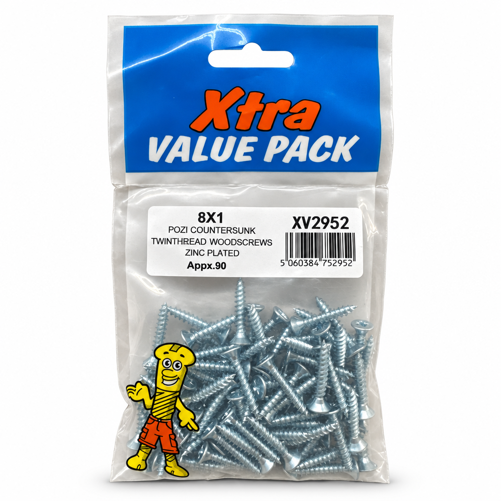 Xtra Value Pack Zinc Plated Wood Screws 8x1 Angle View