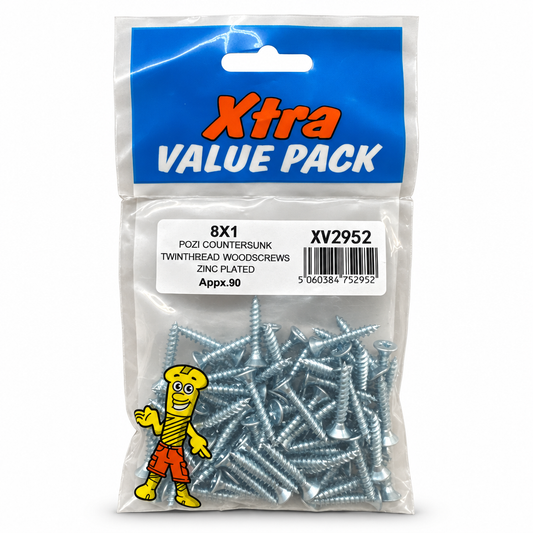 Xtra Value Pack Zinc Plated Wood Screws 8x1 Angle View