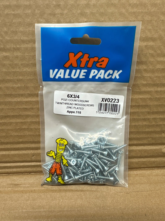 Xtra Value Pack of 6x3/4 Countersunk Pozi Zinc Plated Wood Screws